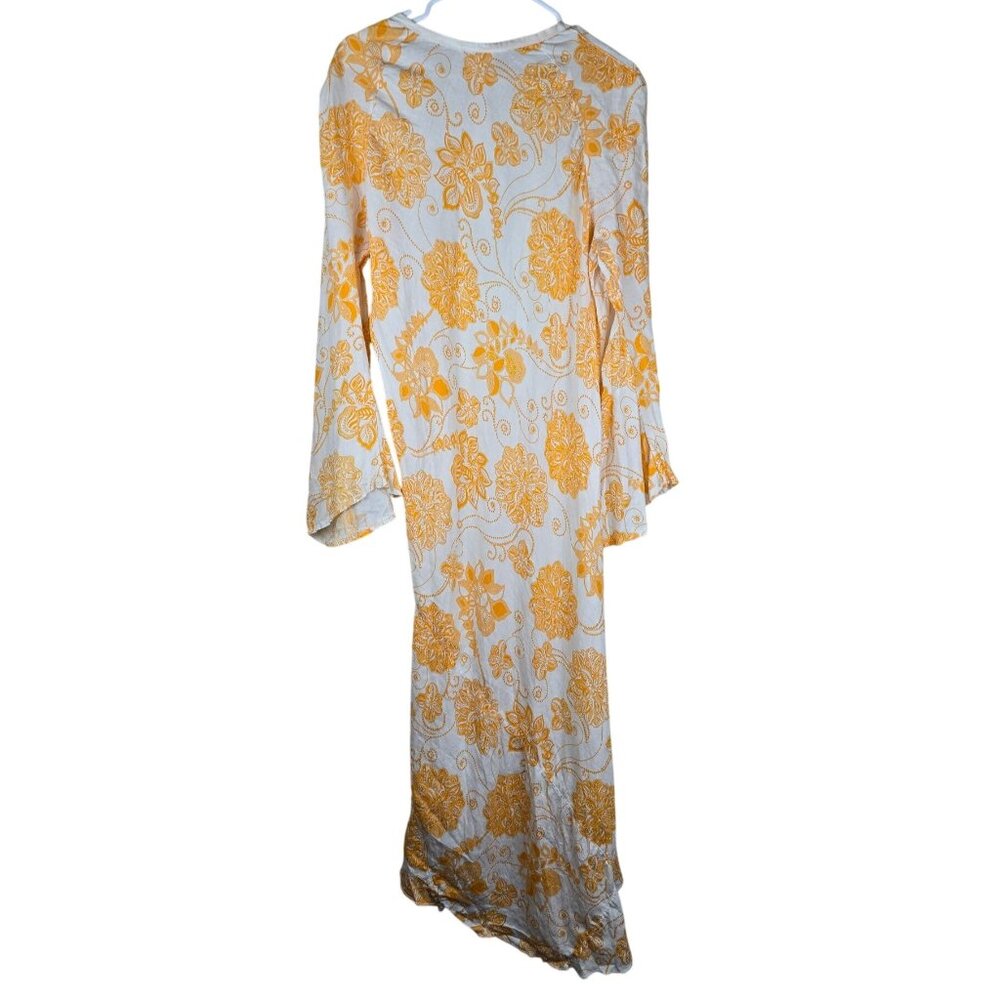 Sunday 100% Linen‎ Eyelet V-Neck Midi Dress/Beach Cover Up Floral Resort M - Picture 5 of 8